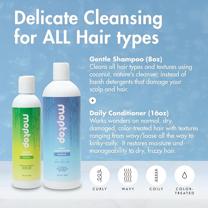 MopTop Sulfate Free Shampoo and Conditioner – Curly Hair Natural Shampoo and Conditioner Helps Restore Dry Damaged Hair & Reduce Frizz, Paraben Free Natural Hair Products for All Hair Types (2pk)
