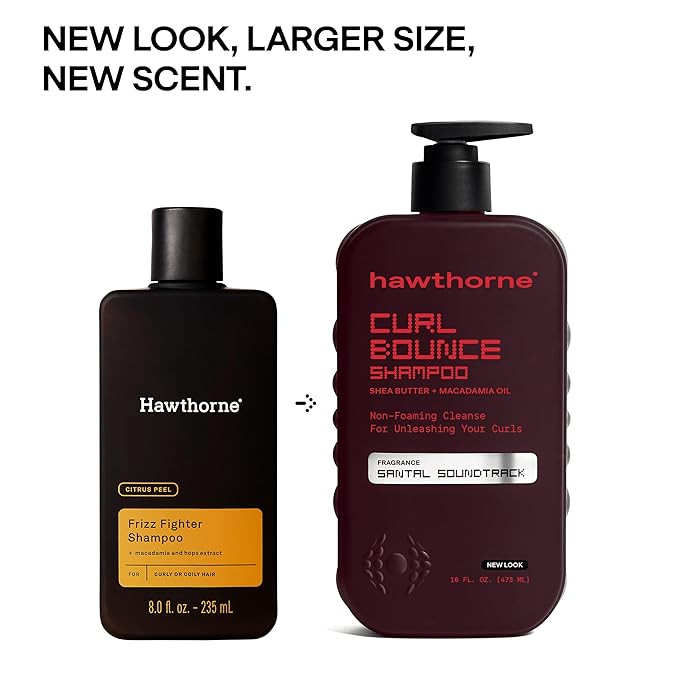 Hawthorne Curl Bounce Shampoo. Mens Curly Hair Shampoo with Shea Butter, Macadamia Oil, and Coconut Oil to Hydrate Curls and Tame Frizz. Sulfate & Paraben Free, Mens Natural Shampoo. 16 fl oz. 2-Pack.