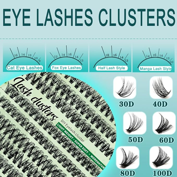 Wispy Lash Clusters Kit 640pcs Eyelash Cluster Extensions Curl Individual False Eyelashes Natural Fluffy Mink Lash Extension Kit (Lash Clusters-60D+80D KIT, Lash Clusters)