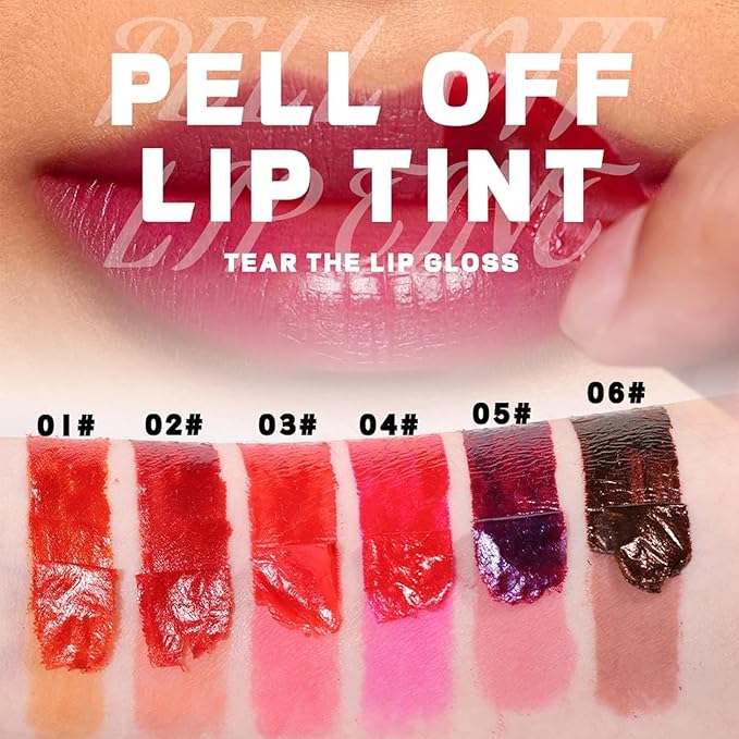 6 Colors Peel Off Lip Tint,Long Lasting Matte Tint,Long