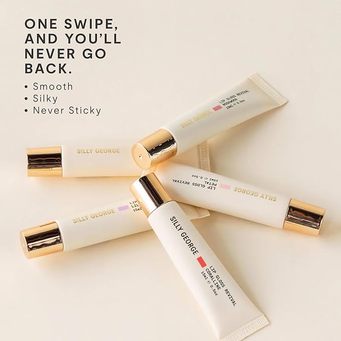 Silly George Lip Gloss Revival - Glossy Hydrating Glaze with Peptides, Shea Butter, & Moisturizing Argan, Macadamia, Babassu Oil for Dry Lips, Clean Beauty Products, Lilac 15ml Tubes