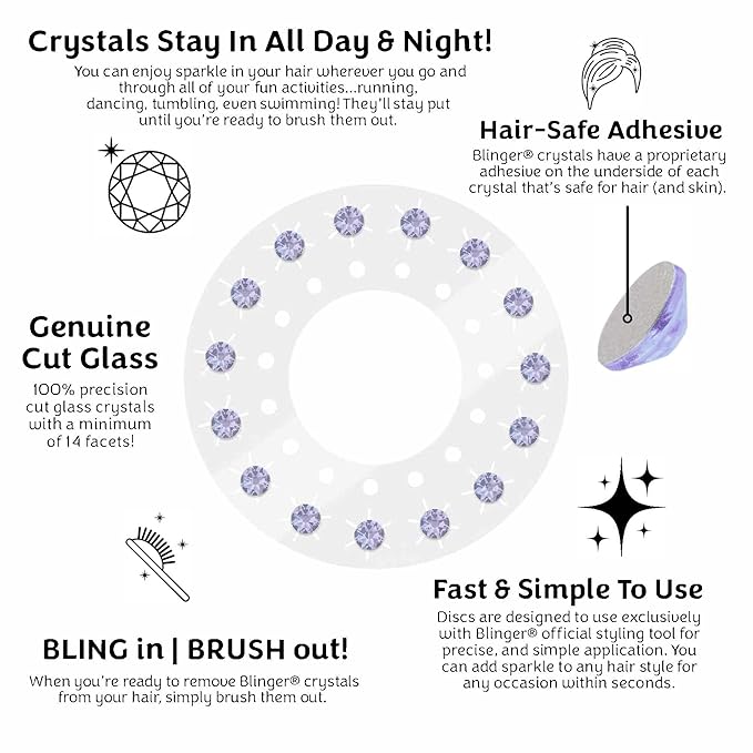 blinger® Shimmer Crystal Refill Pack – as seen on Shark Tank | 5 Discs – 75 Precision-Cut Glass Crystals | Hair-Safe Accessories | Styling Tool Not Included| Fairy Lavender 5 mm