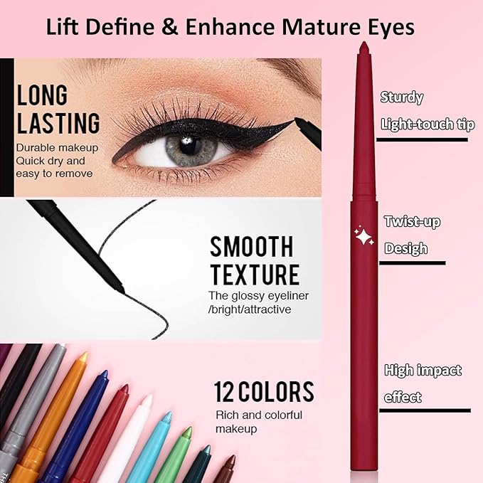 Sky Blue Eyeliner Waterproof Blue Eyeliner Pencil Retractable Blue Pencil eyeliner Smudge-proof Long Lasting Hypoallergenic (06# sky blue shimmer)