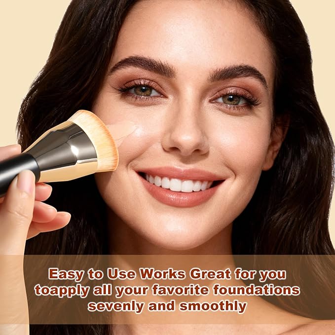 Flat Top Kabuki Foundation Brush,Professional Makeup Brush for Liquid Foundation,Make up Blending Brush for Liquid, Cream, and Powder(Gold)