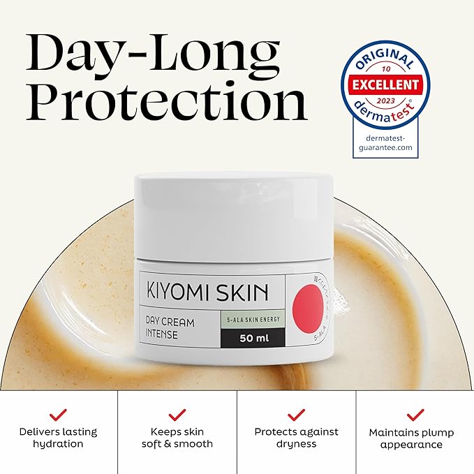 Kiyomi Skin Day Cream Intense - Face Cream with Double 5-ALA, Hyaluronic Acid, Squalane, Japanese Herbal Extracts - Hydrating Face Moisturizer for Dry Skin, Fine Lines - Made in Germany - 1.7 Fl Oz