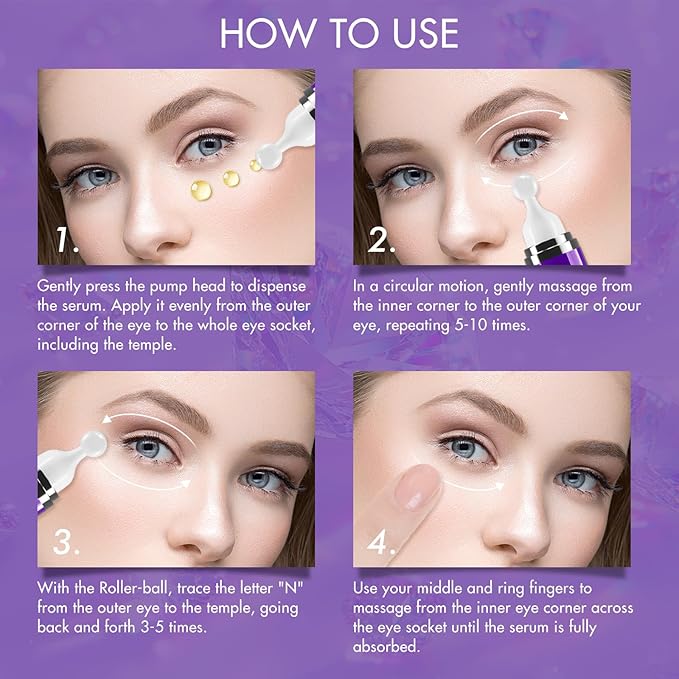Eye Serum with 8% Caffeine & Retinol for Dark Circles & Puffiness, Under Eye Cream with Hyaluronic Acid, Niacinamide & Peptides, 360° Roller Massage Ball, Fine Line & Wrinkle Care, 0.5 fl oz