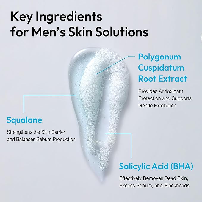 LAB BY He is_ Dual Pore Cleanser, Deep Pore Cleansing & Exfoliating Salicylic Acid, Oil to Foam Daily Hydrating Facial Wash for Blackhead Oily, Dry, Sensitive Skin for men Korean Skincare 6.76 fl.oz