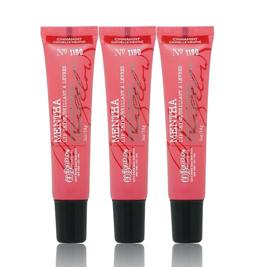 C.O. Bigelow Cinnamint Mentha Lip Shine Balm Tubes, Pack of 3 Bulk Lip Gloss with Cinnamon & Peppermint Oil, High Gloss Shine Finish, 0.5 oz