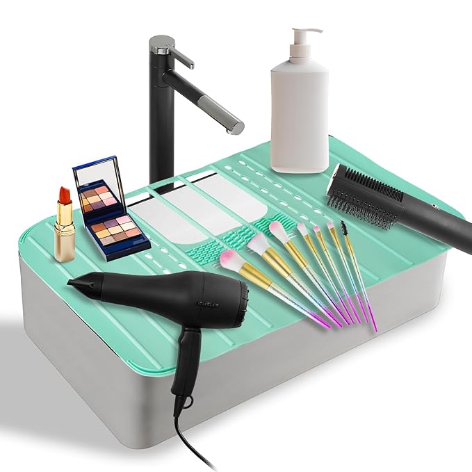 Ranphykx Sink Foldable Cover for Counter Space - Makeup Brush Cleaning Mat - Bathroom Makeup Tools Organizer Space Saver Bathroom Sink Silicone Cover