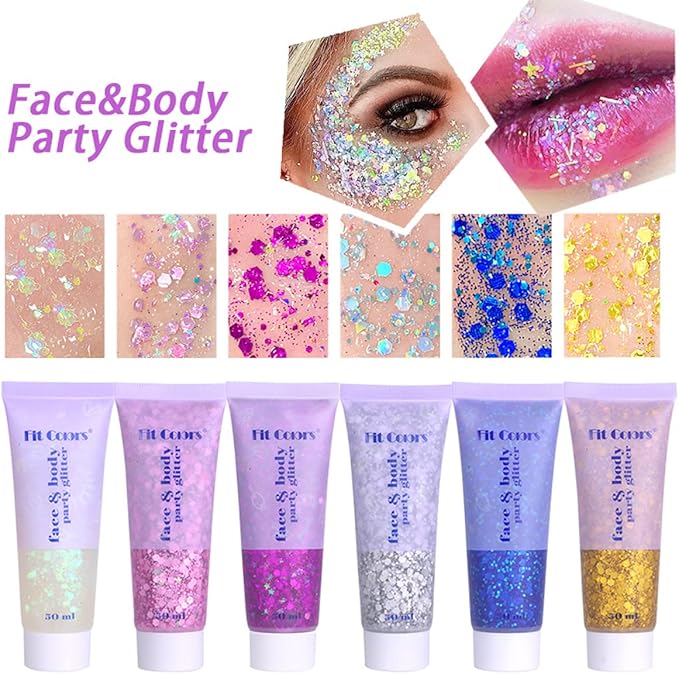Silver Face Glitter Gel, Mardi Gras Out for Women,Cheer Body Glitter,Carnival Rave Accessories,Music Festival Singer Concerts Shimmer Holographic Sequins Glitter Paint Makeup,50ML