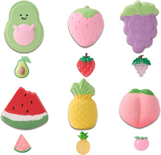 Fruit-Shaped Bath Bombs for Kids, Teen Girls & Boys – XL Scented Bath Bombs with Surprise Toy Inside, Natural Non-Toxic 6 Pack Gift Set for Birthdays & Valentine’s Day