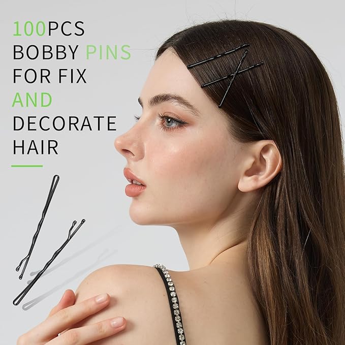 Teenitor 220Pcs Bobby Pins, Hair Ties and Rubber Hair Bands, 100pcs Black Bobby pins for Women 100pcs Hair Elastics 20pcs Seamless Hair Ties, Hair Accessories for Women Black