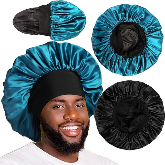2pcs Bonnets for Men, Double Layer Hair Bonnet Satin Bonnet for Women Curly Hair Braids