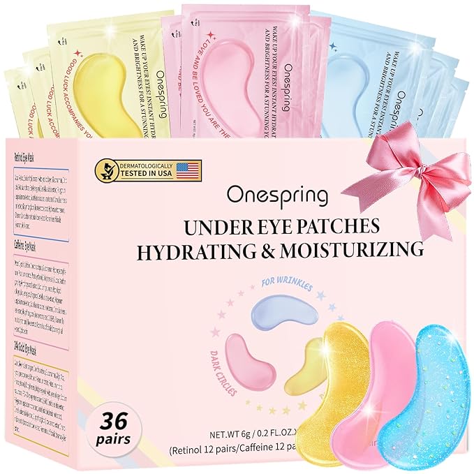 Onespring Eye Masks (36 Pairs) - Caffeine, Retinol, 24K Gold for Puffiness, Dark Circle, Wrinkles, Fine Lines - Firming Eye Gel Pads, Great for Holiday Gifts and Personal Use