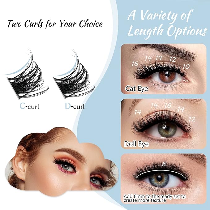 Lash Clusters 84 Pcs Cluster Lashes Eyelash Clusters DIY Cluster Eyelash Extensions Individual Lashes Soft and Comfortable (Windy,D-8-16mix)