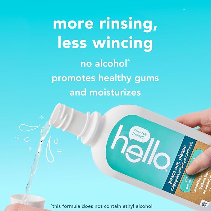 Hello Peace Out Plaque, Antigingivitis Alcohol Free Mouthwash, Natural Mint with Aloe Vera and Coconut Oil, Fluoride Free, Vegan, SLS Free and Gluten Free, 16 Ounce (Pack of 3)