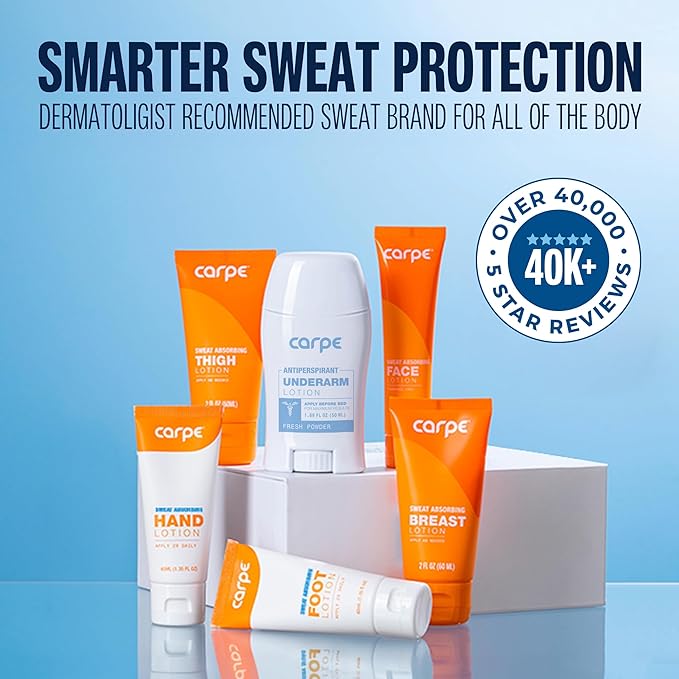 Carpe Sweat Absorbing Foot Lotion WITH APPLICATOR, A dermatologist-recommended solution to stop sweaty, smelly feet, Helps prevent blisters, Great for hyperhidrosis. 1 Tube + Applicator