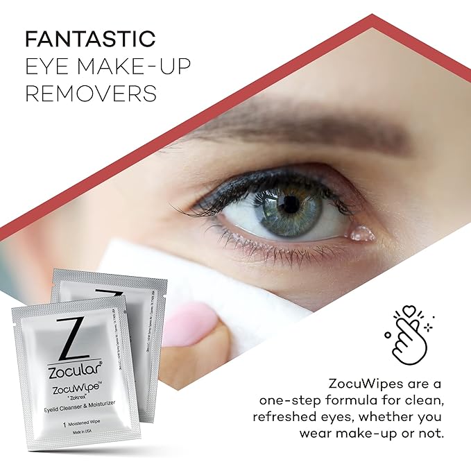 Zocular ZocuWipe Eyelid Cleansing Wipes with Natural Okra Complex – Gentle Daily Eyelid Cleanser & Moisturizing Pads – Makeup Remover & Eye Hygiene Wipes – 30 Count