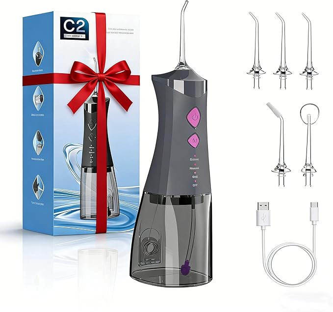 Water Dental Flosser Cordless for Teeth, 350ML Water Dental Flosser Teeth Pick 4 Modes Portable Oral Irrigator with 4 Jet Tips Rechargeable Flossers Oral Irrigator IPX7 Waterproof for Home Travel