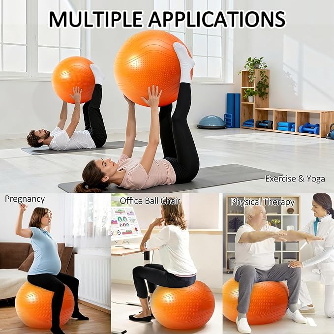 Gruper Yoga Ball, Multiple Sizes Non Slip Exercise Ball for Workout, Birthing, Balance, Stability, Pregnancy, 2200LB Capacity, Anti Burst Chair for Home and Office, Includes Quick Pump & Fitness Guide
