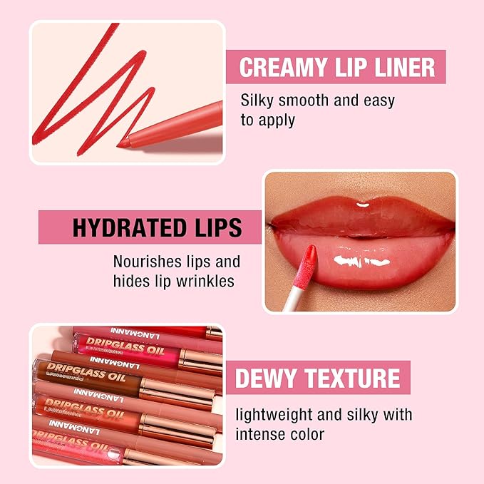 Jolilab Matte Lip Liner Lip Oil Set, Lip Makeup Set Natural Smooth Long-Lasting And Hydrating Beauty Daily Cosmetics Gift for Girls Easy-to-Use（12pcs）