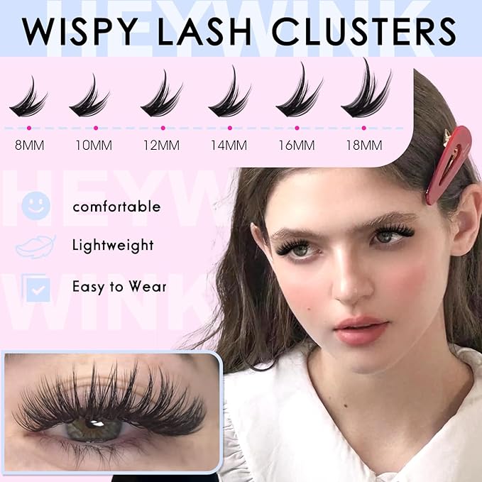 Lash Clusters Kit Wispy Lash Clusters Kit Cluster Eyelash Extensions 8-18mm Lash Extension Kit Eyelash Cluster Eyelash Extensions Clusters with Soft Thin Band Waterproof DIY Individual Lashes