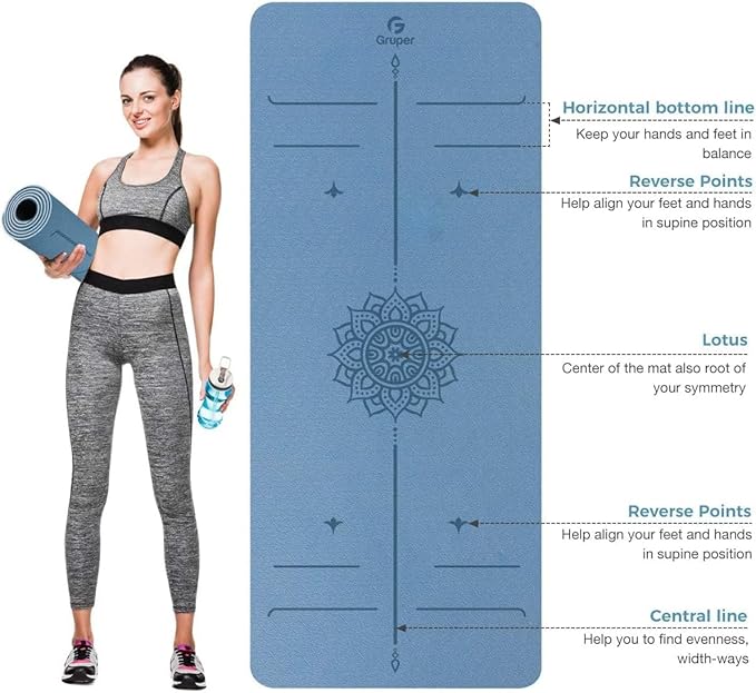 Yoga Mat Non Slip TPE Extra Wide Yoga Mat with Alignment Mark, 72"L x 32"W x 0.32"/0.24"Th (183cm x 80cm x 8mm/6mm), Anti-Tear Exercise Mat with Carrying Strap and Bag, Workout Mats for Yoga, Pilates