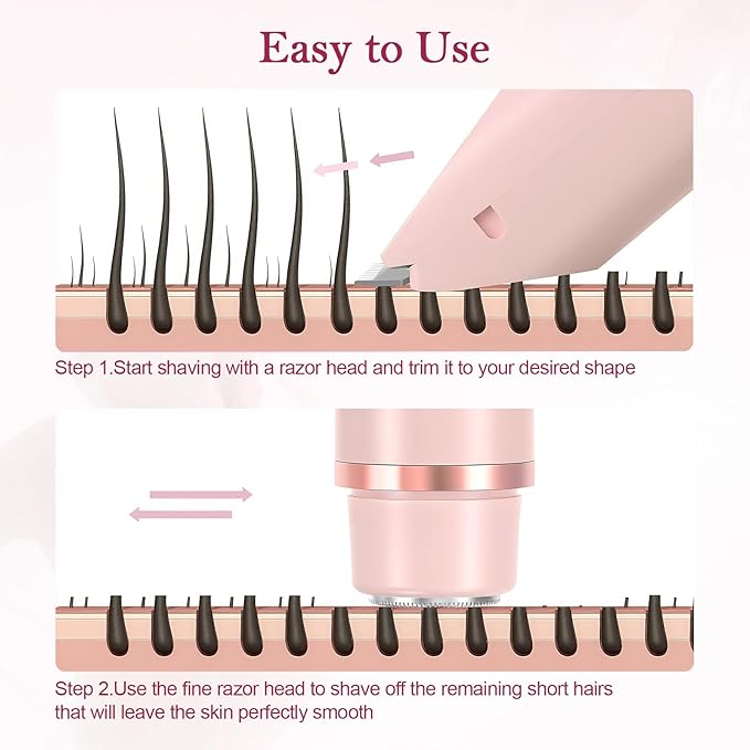 Bikini Trimmer for Women, 2-in-1 Dual Head Shaver Women, IPX7 Waterproof Gentle Electric Razors for Sensitive Areas, Cordless Hair Removal for Shower & Travel, Holiday Gift (Pink)