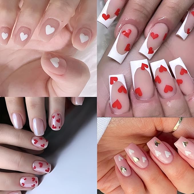 8 Sheets Valentine's Day Nail Art Stickers Heart Nail Supplies 3D Self-Adhesive Pegatinas Uñas Valentine's Day Nail Supplies Nail Art Design Decoration Accessories for Women and Girls