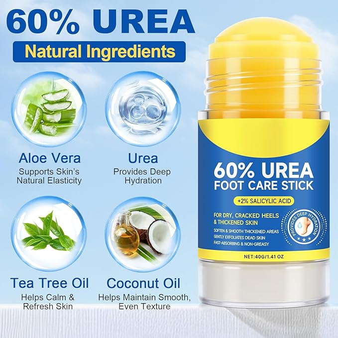 Urea Foot Cream 2Pack, 60% Urea Cream for Maximum Strength Moisturizer Dry Foot, Fast Repairs Rough Skin, Nourish Cracking Heels, Callus Remover for Feet,1.41 Fl Oz