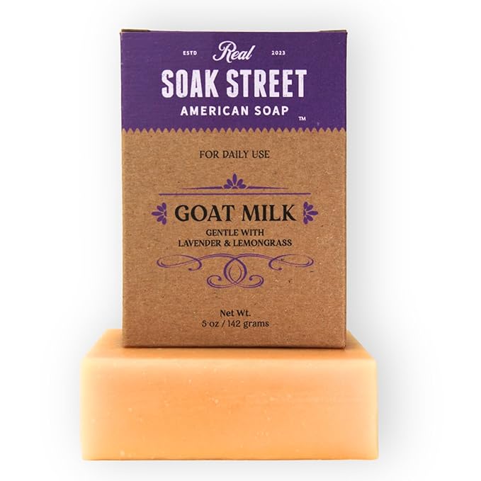 Soak Street Real American Soap (Variety Bundle, 3 Pack) – Natural Bar Soap Made with Grass-Fed Tallow, Conditioning Lard, & Pure Coconut Oil – Unscented, Charcoal & Tea Tree Oil, & Lavender Goat Milk