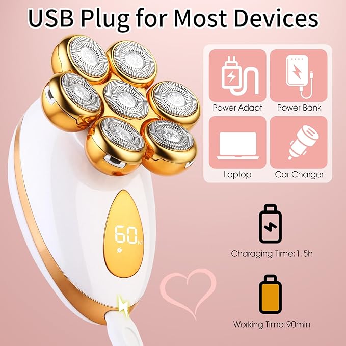 Electric Razors for Women, 7in 1 Painless Rechargeable Dusk Shaver Womens, Women's Shavers Everything, Lady Leg/Bikini/Face Hair Removal Products, Female Wet Dry Shaving Machine