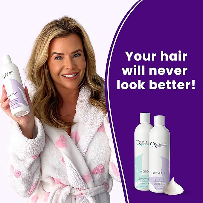 Ongaro Beauty Sulfate-Free Organic Shampoo and Conditioner Set for Women and Men, Hair Care with Aloe Vera - Cruelty-Free, Non-Toxic, Nourishing Solution for All Hair Types - 12 oz