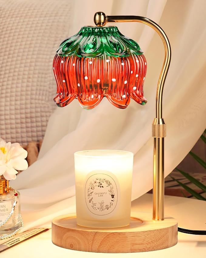 Strawberry Candle Warmer Lamp Height Adjustable, Lotus Strawberry Flower Lamp for Yankee Village Candles, Cute Candle Lamp with Timer & Dimmable, Birthday Christmas Gifts for Women Mom Adult