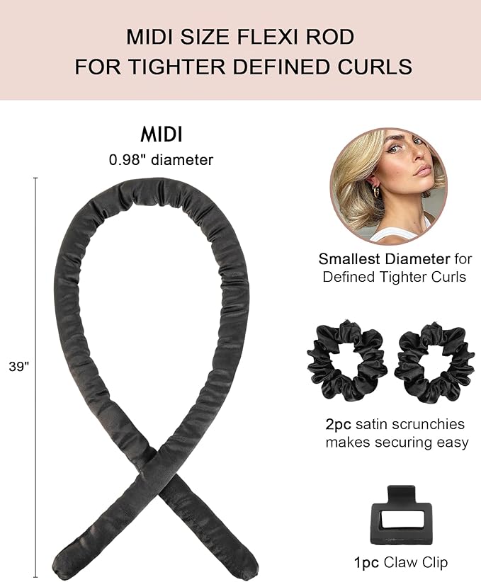 Heatless Curls Overnight Hair Curler to Sleep In Soft Jumbo Hair Rollers for Long Hair Blowout Look No Heat Overnight Curls, Satin Small Flexi Rods for Tight Curl Heatless Curling Rod Set with Clip