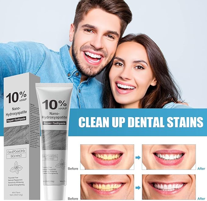 Hydroxyapatite Toothpaste, 10% Nano-Hydroxyapatite Toothpaste for Advanced Enamel Protection,New Upgraded Formula,Gentle Mint,Fresh Breath(2 Pcs)