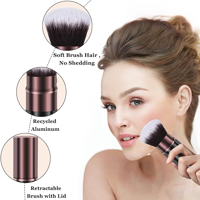 Keriloo Retractable Makeup Brush,Travel Powder Kabuki Makeup Brush Face Blush Brushes for Blending Liquid, Foundation, Blush, Bronzer, Buffing, Sunscreen,Flawless Cosmetics