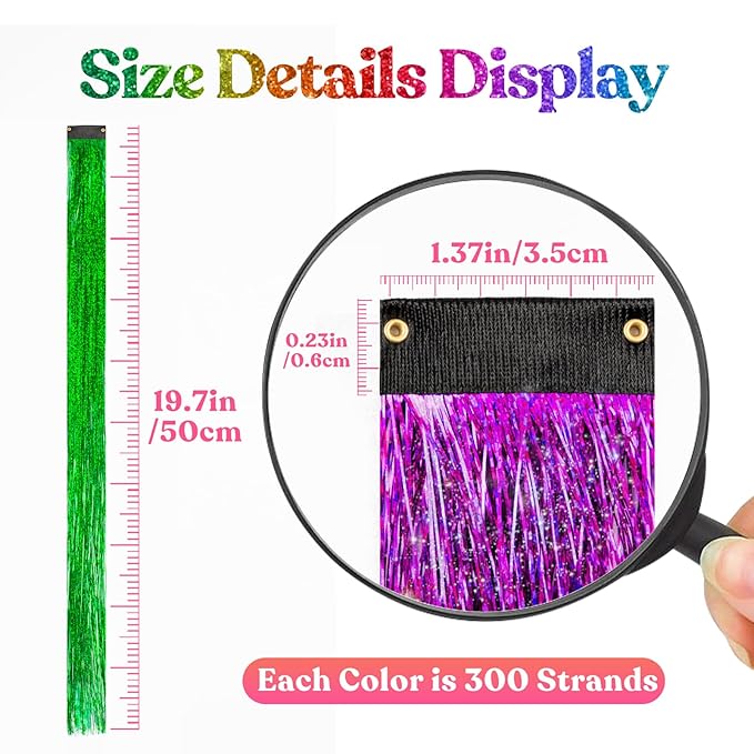 Clip In Tinsel Hair Extensions 14 Colors, 19.7 Inch Glitter Fairy Hair Tinsel Kit Clips, Sparking Hairpieces Colorful Hair Accessories for Girls Women Kids Gift Party Favors Highlights
