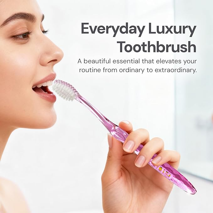 Nano-b Manual Toothbrush Set for Adults with Sensitive Gums, Silver Soft/Medium Bristles, Travel Cases, Blue, Pink, Green, Crystal, 4-Pack