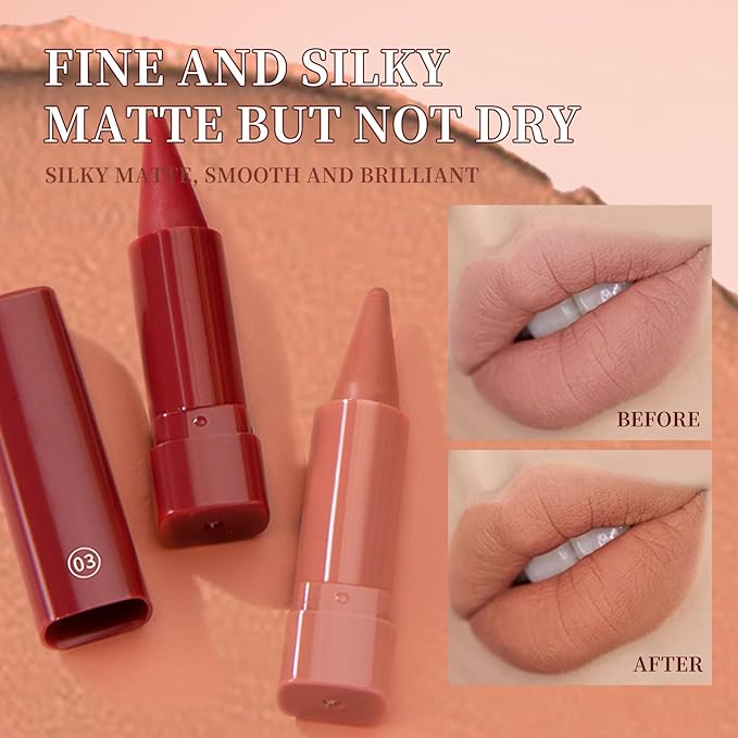 Jolilab 4PCS Lip Liner Lipstick Set, Gradient Matte Nude Velvet Lip Liner Pencil High Pigmented Long Lasting Natural Smooth Lip Makeup Easy-to-Use Crayon Form and Cone Tip