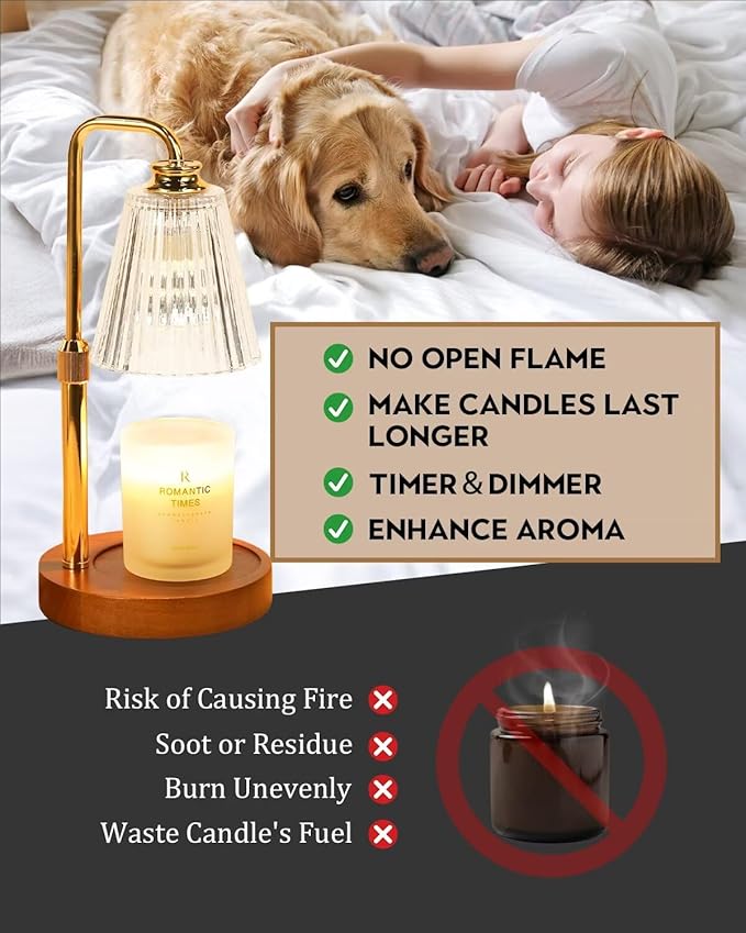 Candle Warmer Lamp with Timer Dimmable, Birthday Valentines Day Gifts for Women Mom, Adjustable Candle Warmer with 2 Bulbs, Crystal Candle Lamp Warmer for Jar Scented Candles, House warming Home Decor
