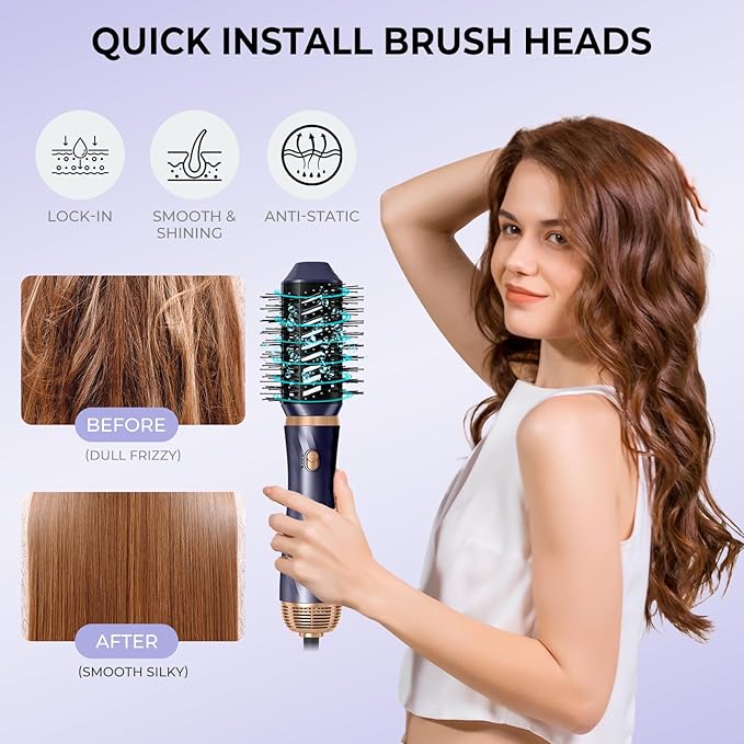 6 in 1 Hair Dryer Brush Set, Negative Ion Blow Dryer Brush Upgrade Hot Air Brush Air Styler Curling Wrap Air Curler, Curling Iron Hair Styling Tools As A Gift for Straight/Curl/Drying/Smoothing