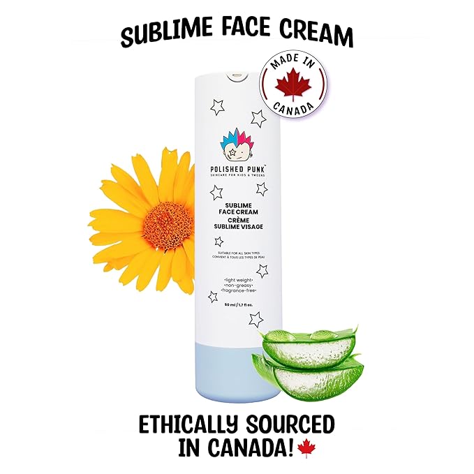 All-Natural Sublime Face Cream for Kids & Tweens, Fragrance-Free, Lightweight, Non-Greasy Face Moisturizer, 50 ml/1.7 fl oz | Skincare for All Types