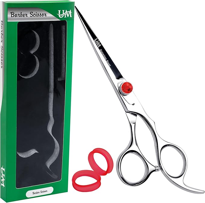 UM Supplies Scissors 6.5 | Premium Barber Shears For Hair Cutting | Multiple Purpose Cutting Scissors | Haircut Scissors For Salon I Women | Mens | kids I Pets | Silver-Red