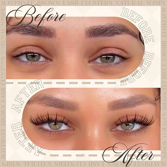 Brown Lash Clusters Wispy Eyelash Individual Lashes Spikes DIY Lash Extensions Dark Brown Cluster Lashes Natural Cluster Eyelash Extensions C-Curly Eyelash Clusters Clear Band Fairy Lash Pack 120Pcs