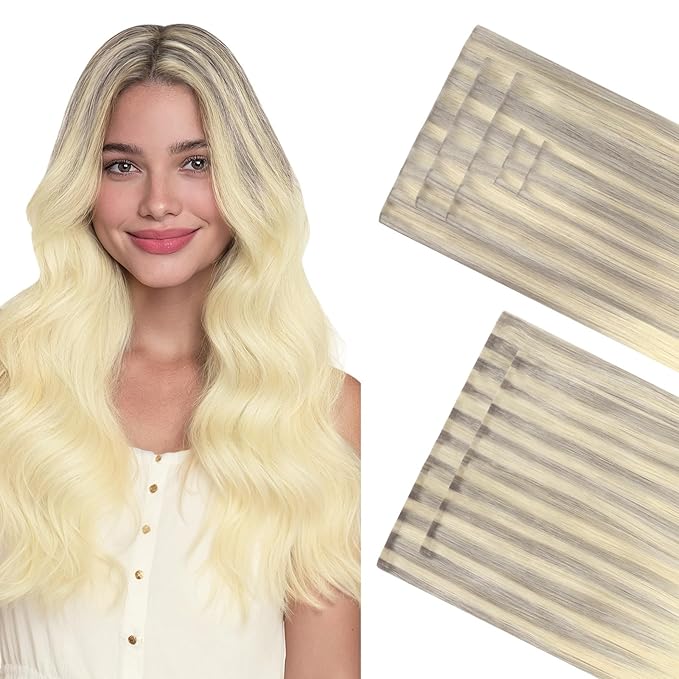 GOO GOO Invisi Edge Clip in Hair Extensions Set, 14inch 110g, 5pcs Injected Seamless PU Clip ins and 2pcs Classical PU Clip ins, Virgin Real Human Hair, #(T17/22) P60