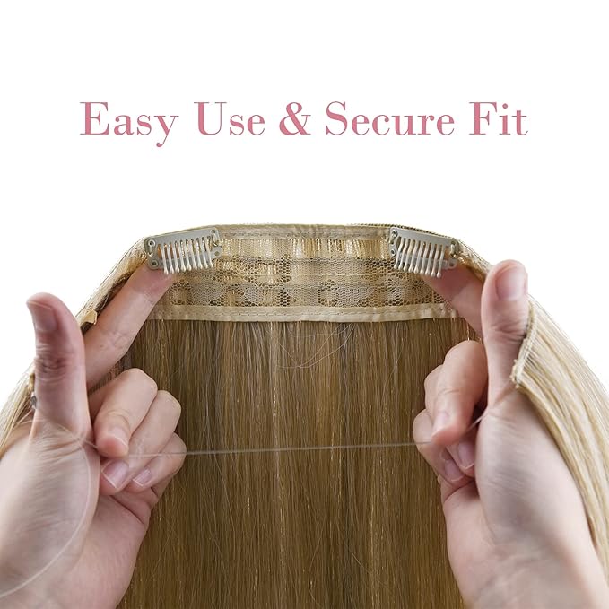 REECHO Invisible Wire Hair Extensions with Transparent Headband Adjustable Size Removable Secure Clips in Straight Secret Hairpiece for Women (14 Inch (Pack of 1), Light Blonde)
