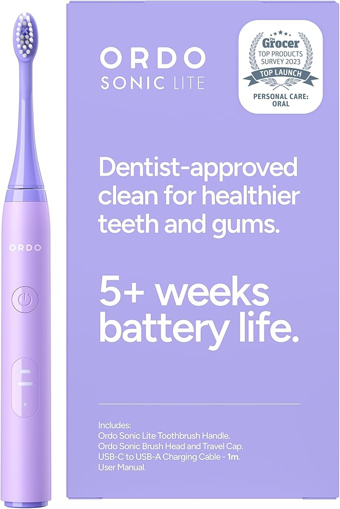 ORDO Lite Sonic Toothbrush, Electric Toothbrushes with 35,000 Pulses Per Min, Dual Modes, Over 5 Weeks Battery, Smart Timer, Waterproof, USB C, Lavender