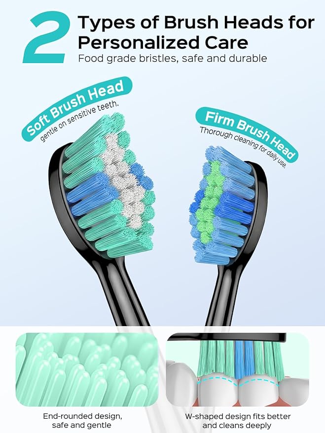 COSLUS C40 Sonic Electric Toothbrush for Adults: 47000 VPM for Deep Cleaning & Whitening with Travel Case - 5 Modes for Sensitive Teeth & Braces, Wireless Charging, 6 Brush Heads, Black & Green (2PCS)