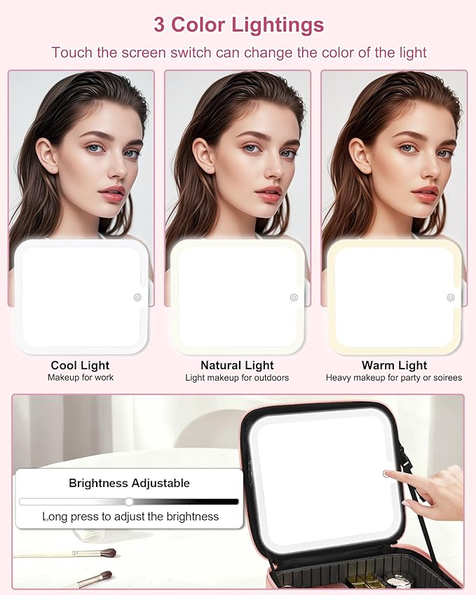 Relavel Initial Makeup Bag with LED Mirror for Women Girls, Personalized Travel Cosmetic Organizer Train Case, Birthday Gifts for Grandkids Bridesmaid Graduation Teacher Friends, Trendy Stuff, Pink O
